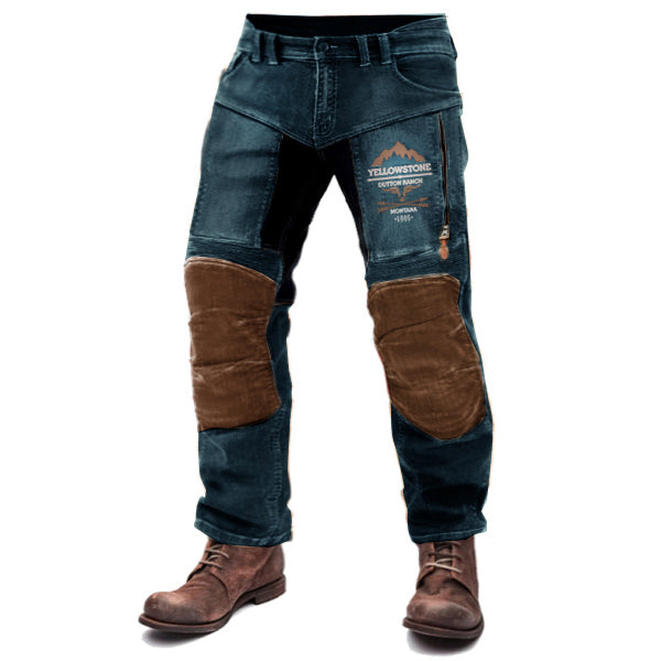 Men's Motorcycle Pants Outdoor Vintage Washed Cotton Washed Zippered Pocket Trousers