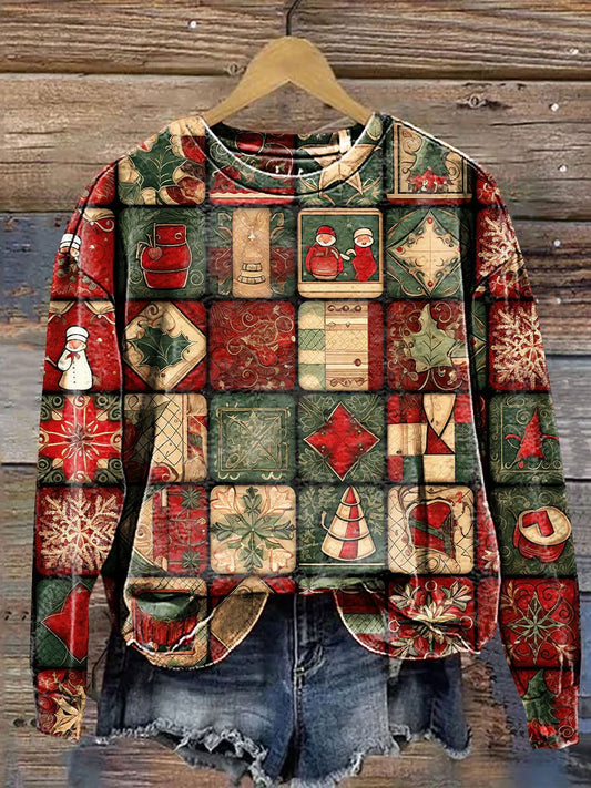 Vintage Christmas Gift Patchwork Art Print Casual Sweatshirt