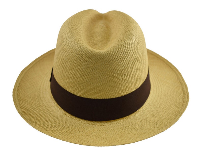 Classic Fedora | Genuine Panama Hat | Beige Toquilla Straw | Brown Band | Handwoven in Ecuador - EA - HatBox Included