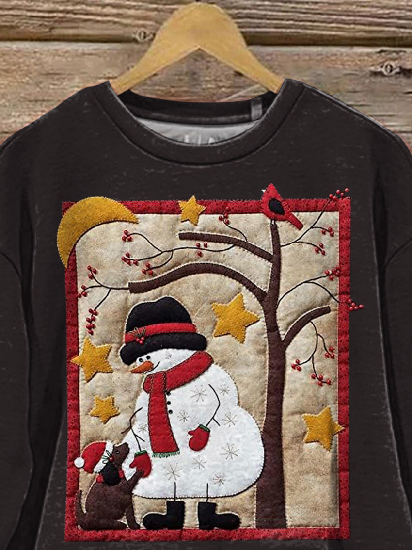 Winter Snowman Quilt Art Printed Casual Sweatshirt