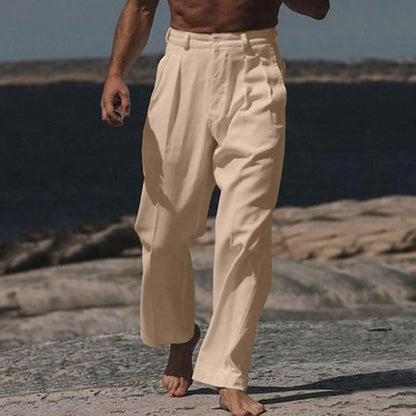 Men's Linen Buttoned Plain Pants