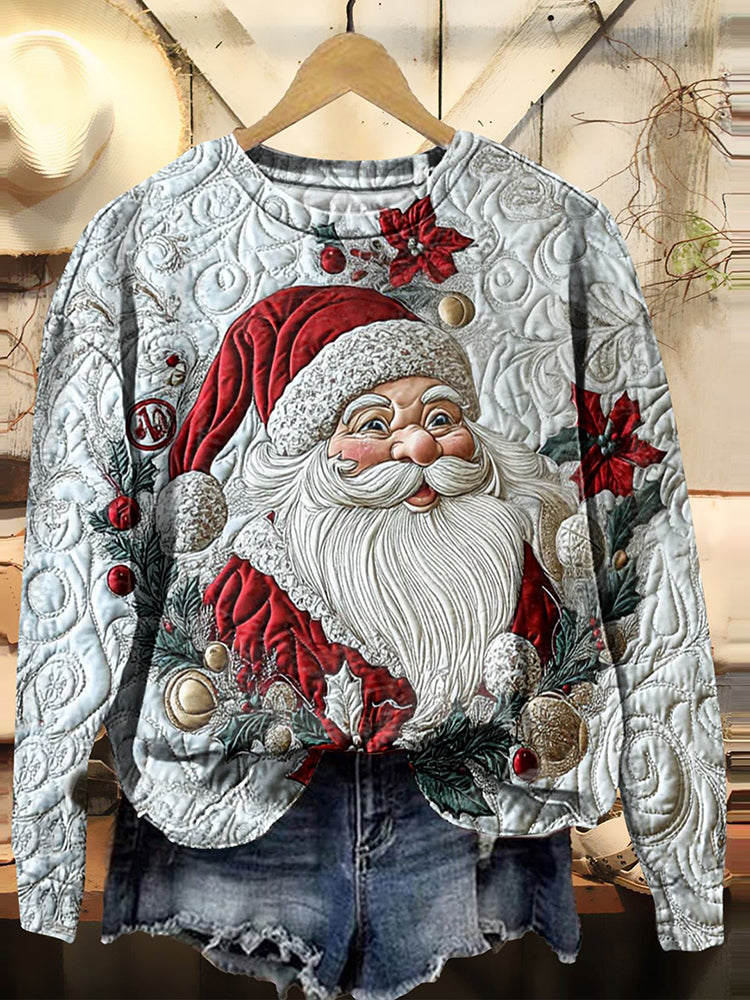 Christmas Santa Claus Print Crew Neck Casual Sweatshirt