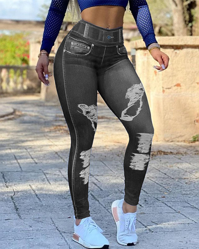 High-waisted High-stretch Faux Denim Leggings