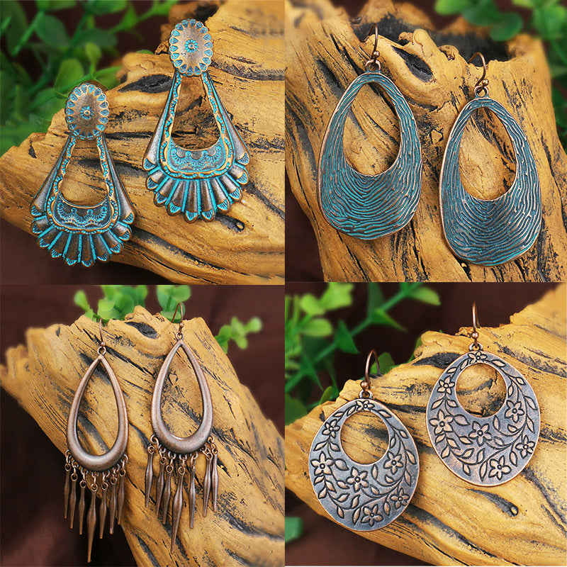 Women's Bohemian Retro Turquoise Hollow Exotic Earrings