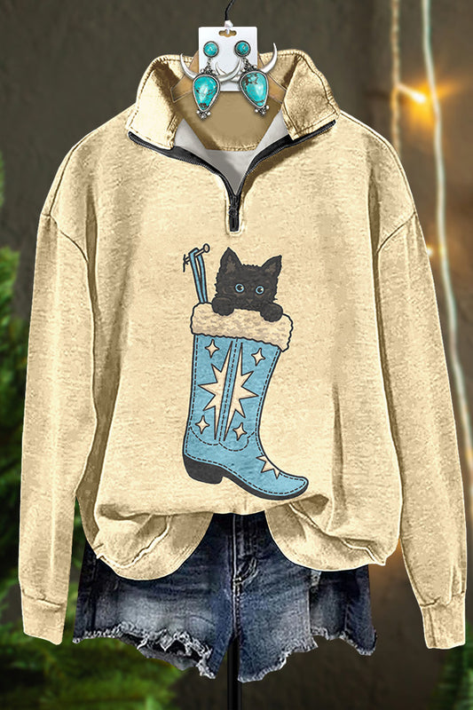 Cute Puss In Boots Zipper Sweatshirt