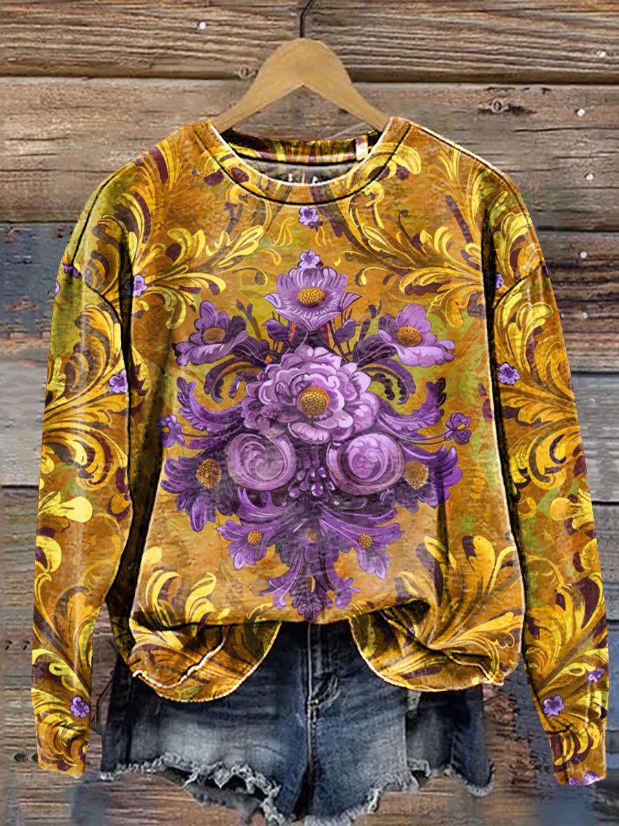 Floral Art Print Casual Sweatshirt