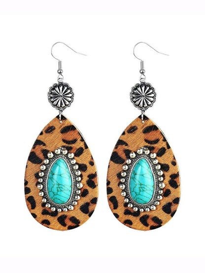 Water Drop Leopard Leather Earrings