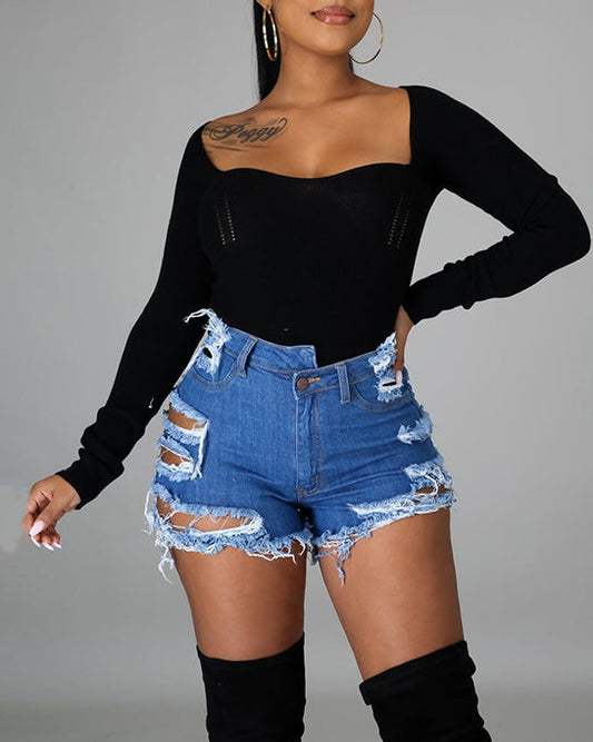 Women’s Ripped Frayed Denim Shorts