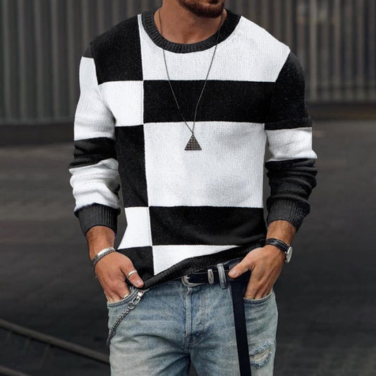 LONG SLEEVE FASHION CONTRAST COLOR ROUND NECK MEN'S TOP