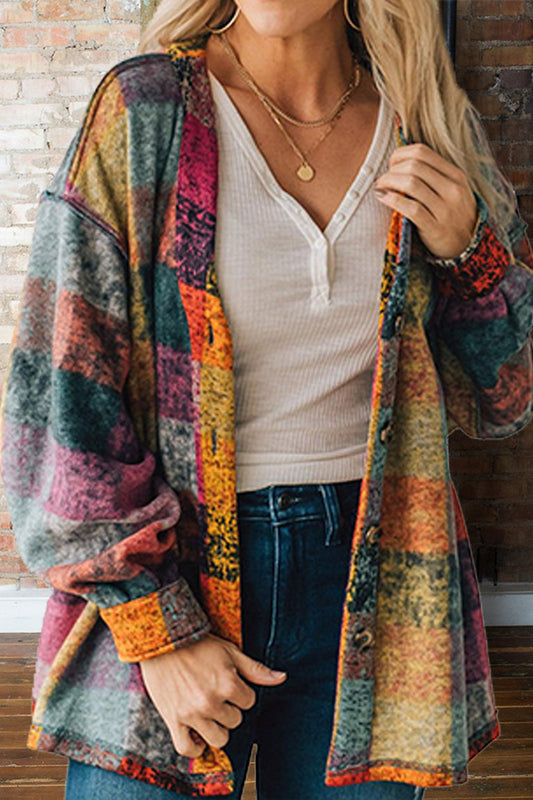 Stylish Western Multicolor Plaid Loose Jacket