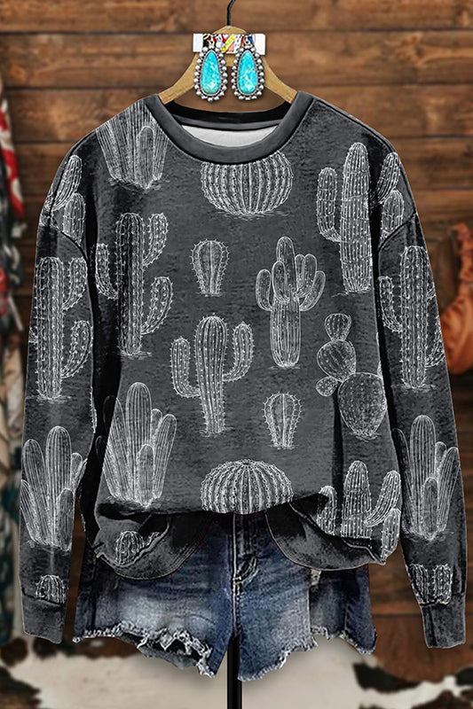 Vintage Western Cactus Print Sweatshirt