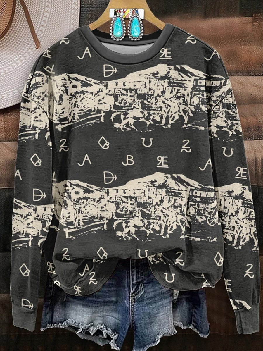 Vintage Western Print Casual Sweatshirt