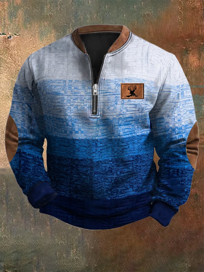 Men's Vintage Knit Print Zip-Up Sweatshirt