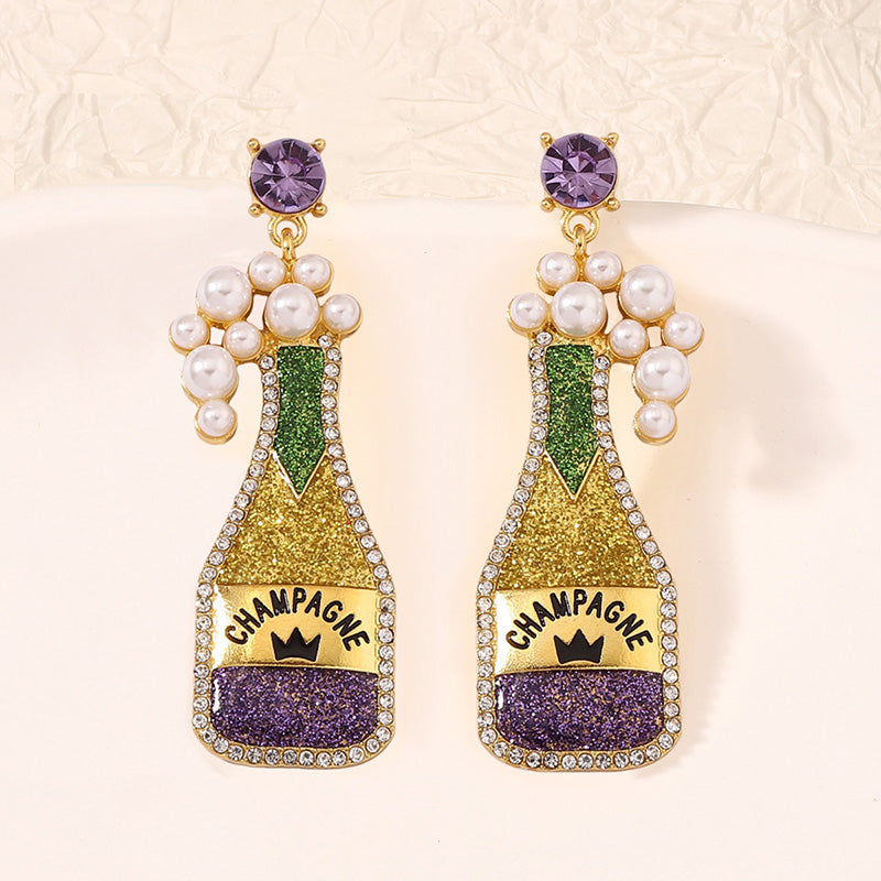 Mardi Gras Trendy Wine Bottle Earrings