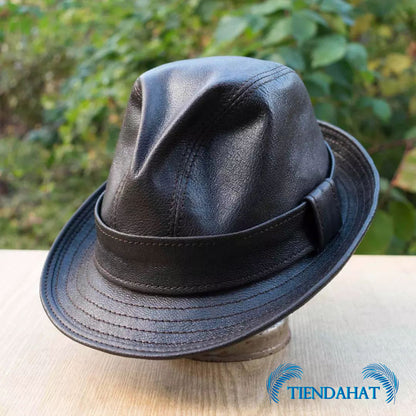 Mickey O'Neil hat / Fedora Leather Hat-BRAD PITT SAME STYLE