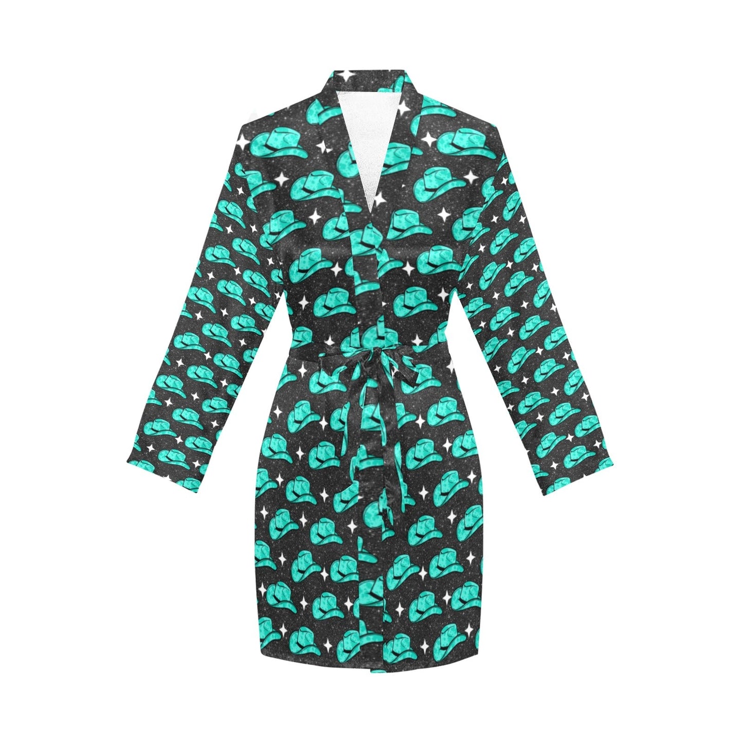 Turquoise cowgirl Hat Women's Belted Satin Feel Dressing Lounge Robe