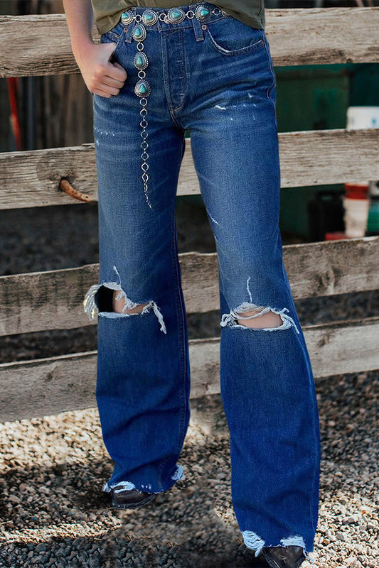 Vintage Washed Ripped Wide Leg Jeans