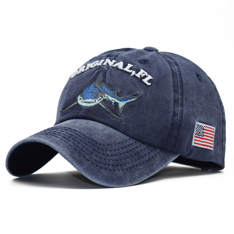 Men & Women Baseball Cap/shark spirit embroidery Outdoor Fitted Hat