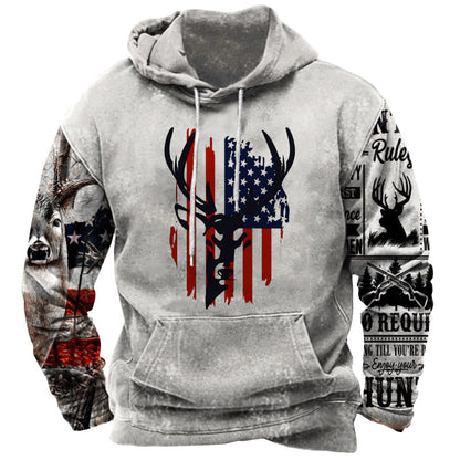 Vintage Men's Outdoor American Deer Print Hoodie