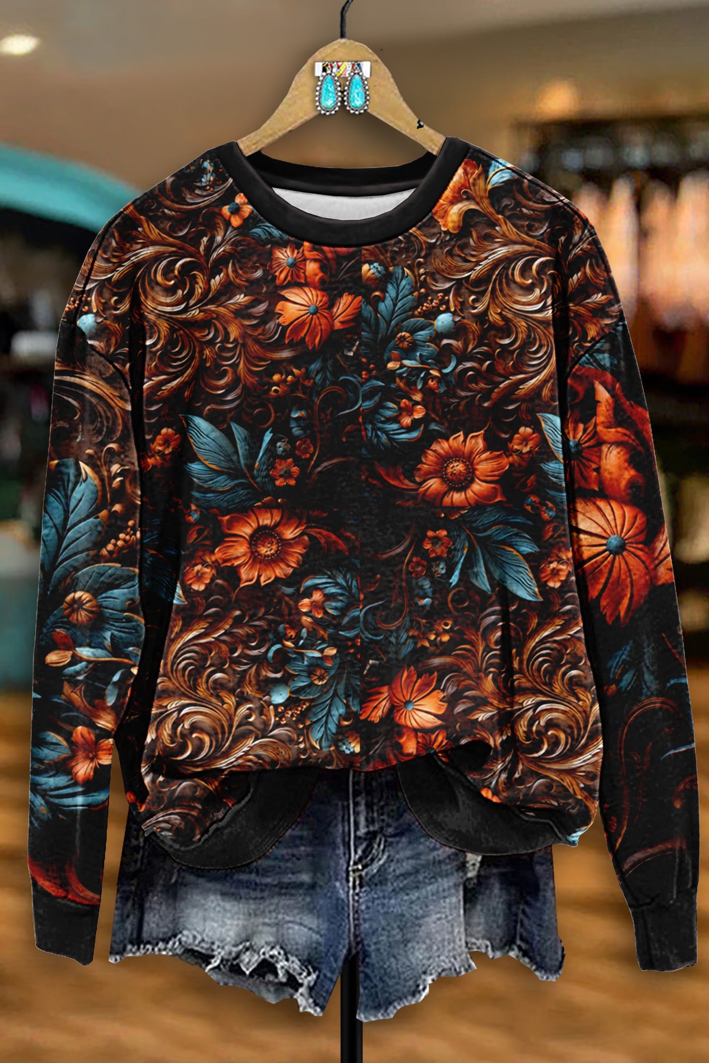 Vintage Western Floral Print Sweatshirt