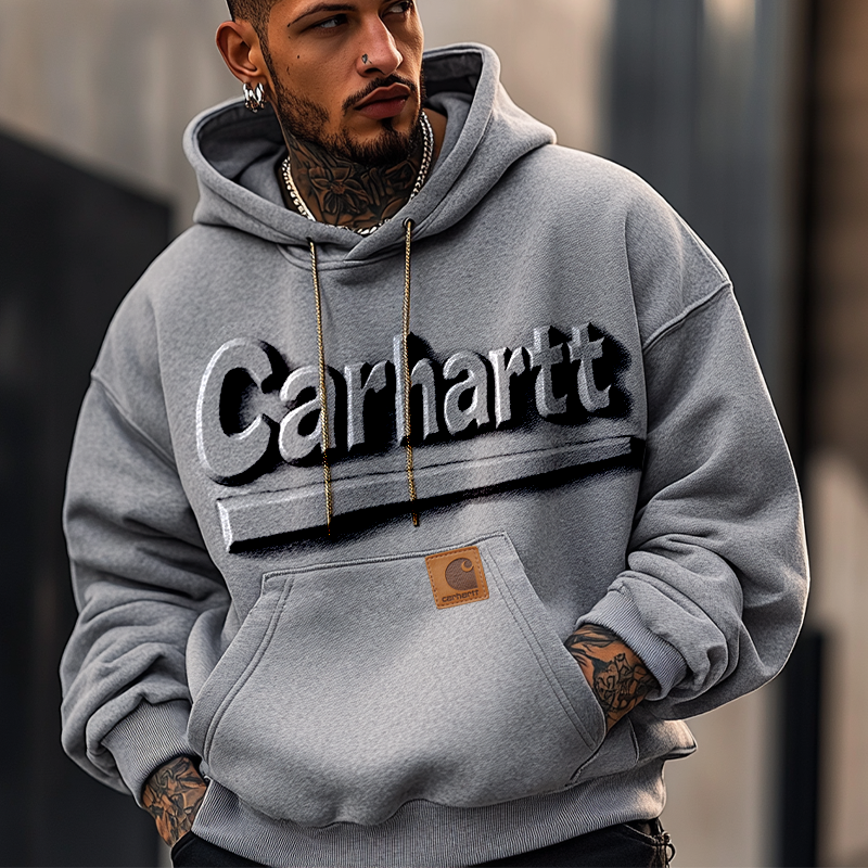 Men's Retro Distressed 3D Embossed Oversized Hoodie