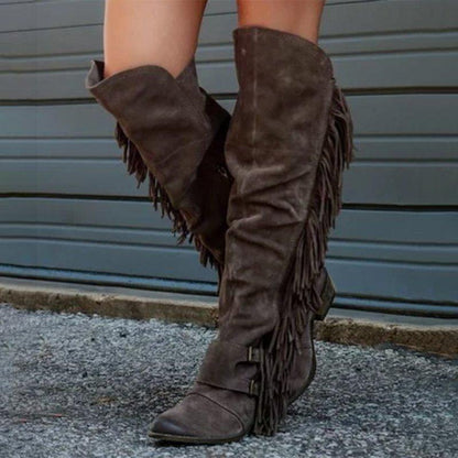 Low Heel Suede Winter Tassel Boots