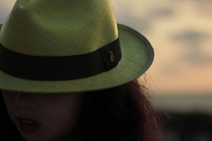 Green Classic Fedora | Genuine Panama Hat | Toquilla Straw | Handwoven in Ecuador - EA - HatBox Included