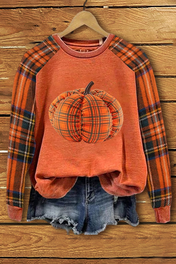 Vintage Fall Check Pumpkin Sweatshirt