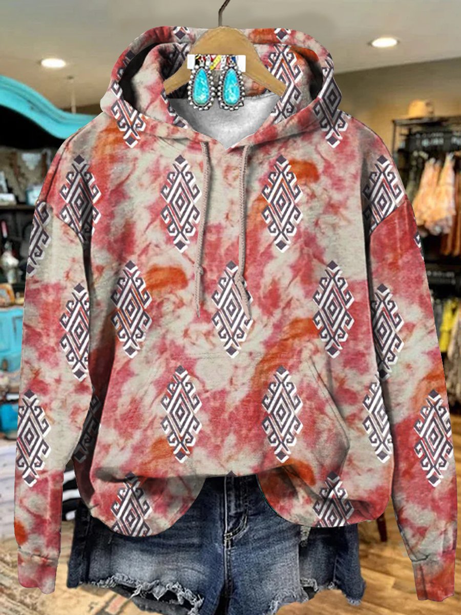 Retro Red Aztec Art Print Casual Hoodie Sweatshirt