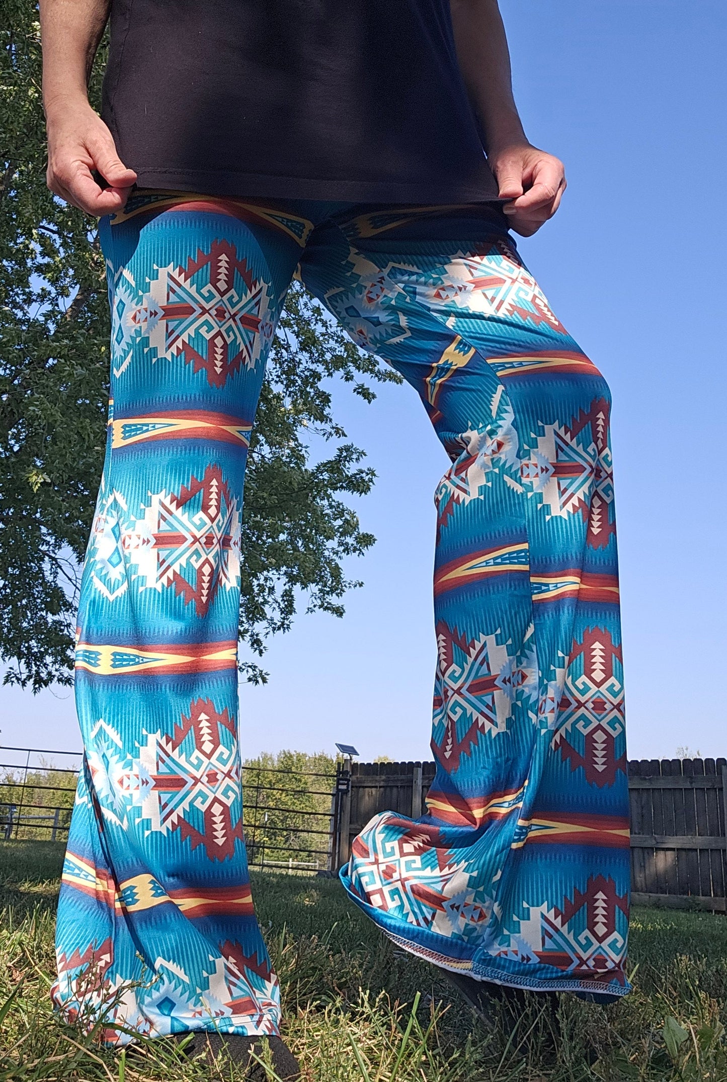 Teal Aztec Flare Pants