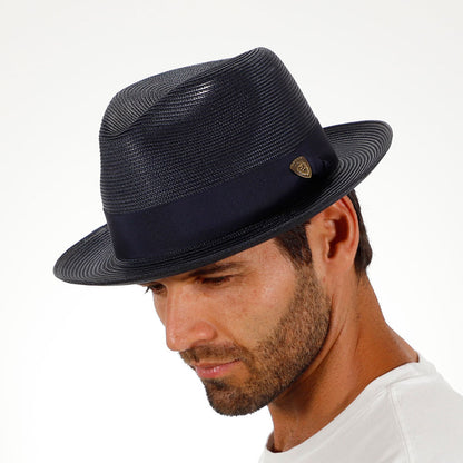 Classic Blue Straw Fedora Hat