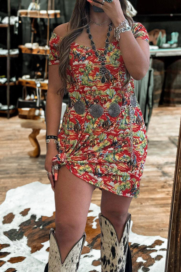 Vintage Western Cactus Print Dress