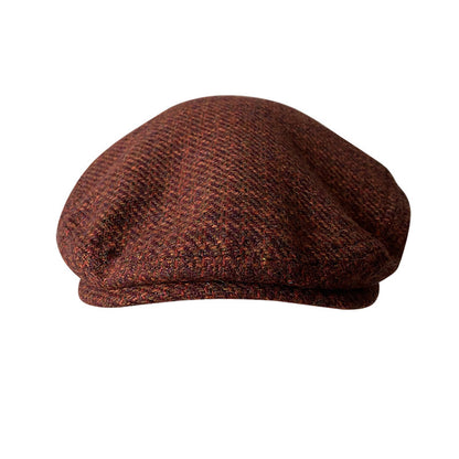 THE PEAKED Marl Flat Hat Wine-Harris Tweed