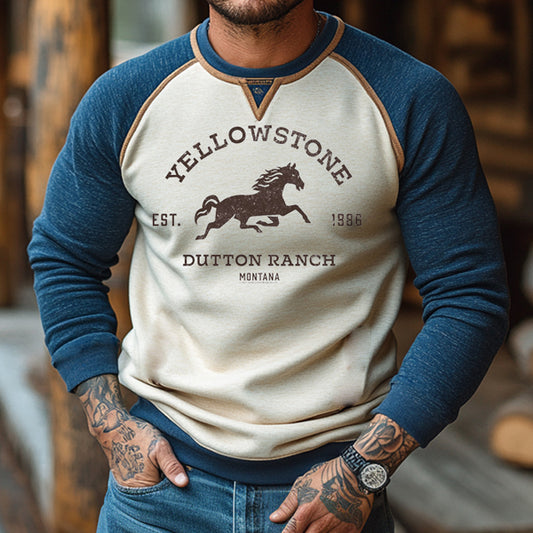 Men's Yellowstone Retro Contrast Color Print Long Sleeve T-Shirt