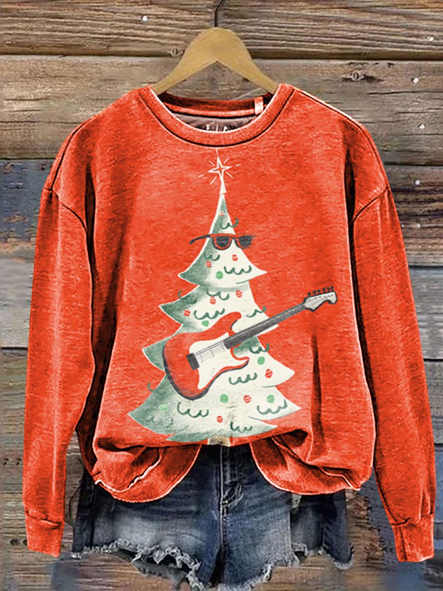 Christmas Tree Guitarist Art Print Casual Sweatshirt