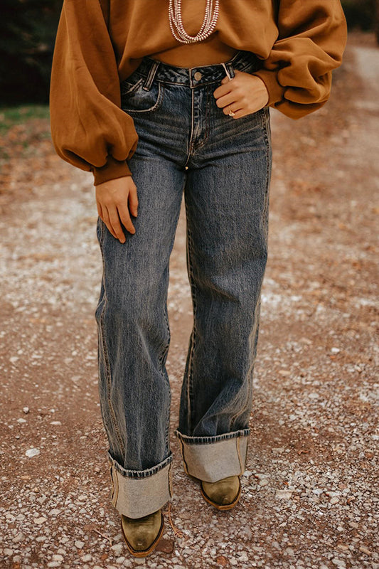 Vintage Washed Wide Leg Jeans