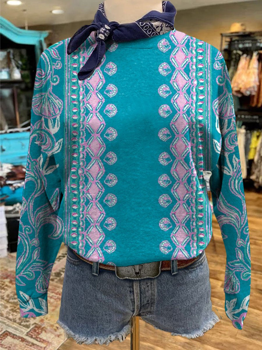 Turquoise Art Print Casual Sweatshirt