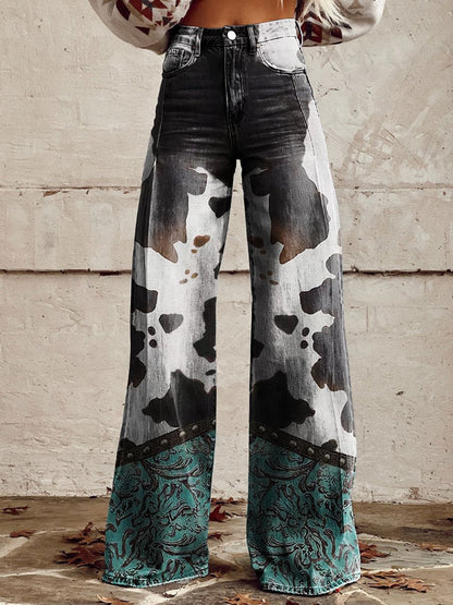 Women's Vintage Print Casual Wide Leg Pants