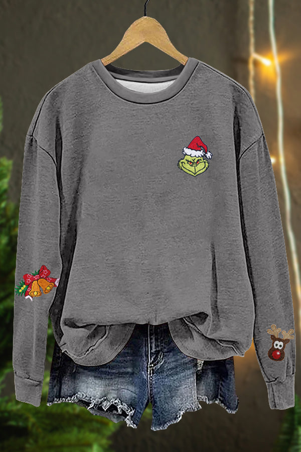 Cute Christmas Grinch Elk Print Sweatshirt