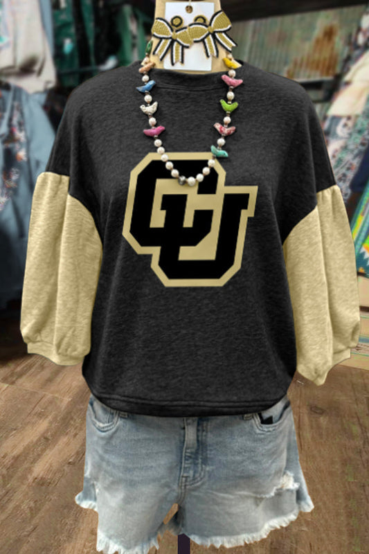 Color Block CU Letter Print Top