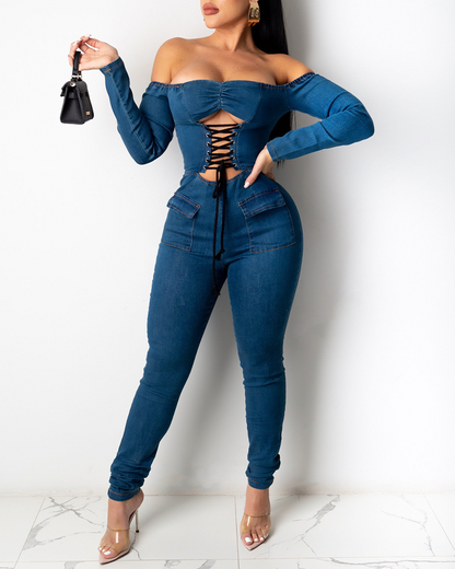 Tied Sexy Denim Jumpsuits