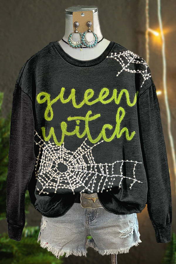 Halloween Spider Web Print Sweatshirt