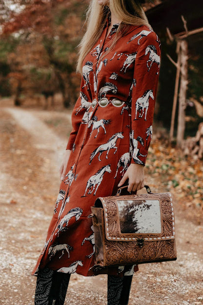 Retro Horse Button Down Maxi Dress