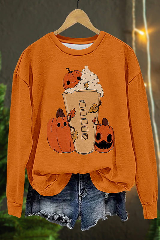 Halloween Pumpkin Spice Cafe latte Print Sweatshirt