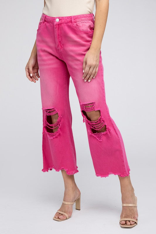 Distressed Vintage Washed Wide Leg Pants choice of colors