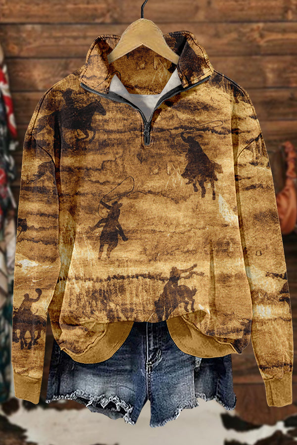 Retro Western Cowboy Print Sweatshirt