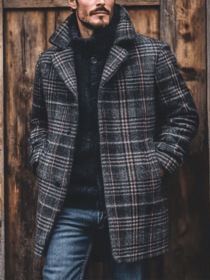 Men's Retro Outdoor Plaid Woolen Coats