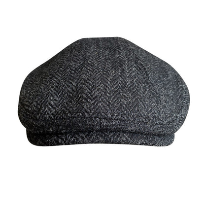 THE PEAKED Gatsby Flat Hat Black-Harris Tweed