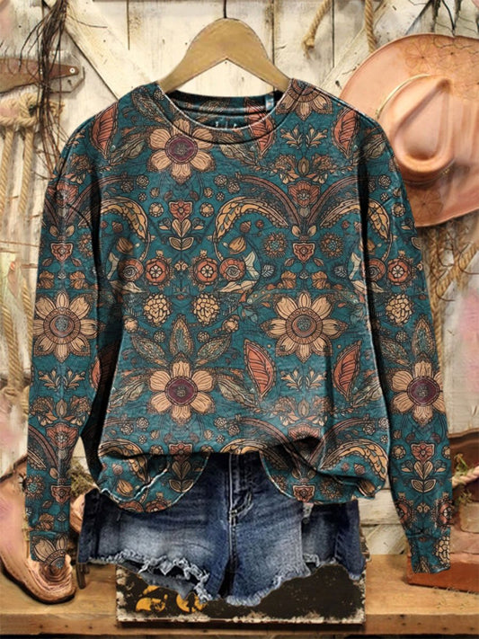 Vintage Print Casual  Sweatshirt