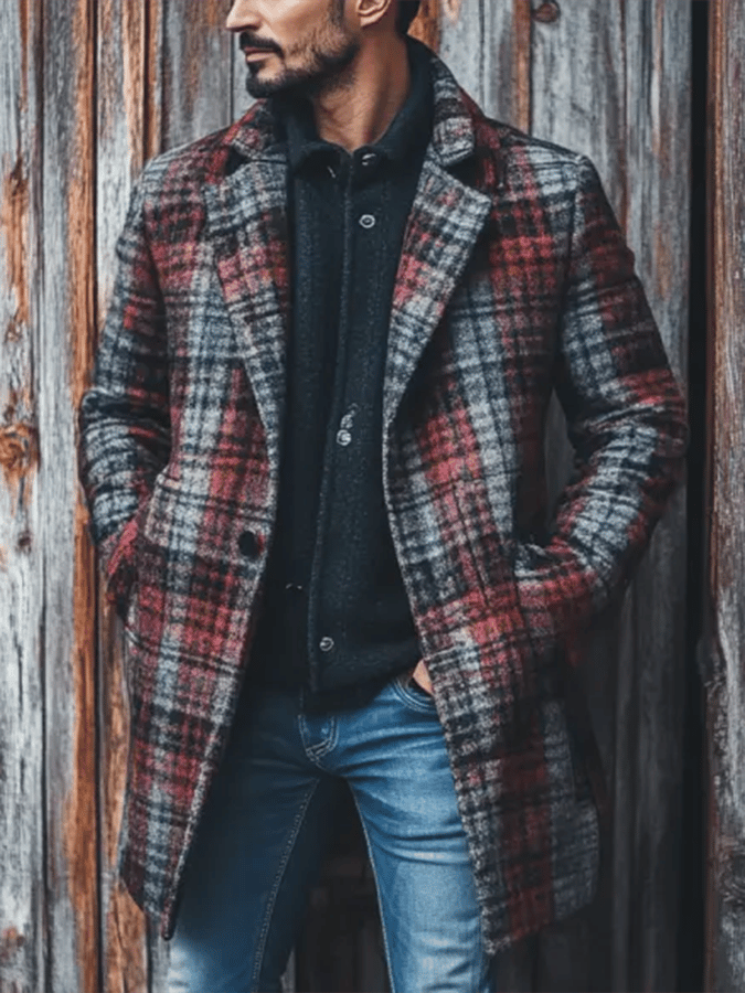 Men's Retro Outdoor Plaid Woolen Coats